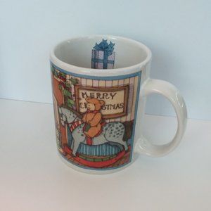 Vintage Susan Winget Christmas Mug, Cat Fireplace Rocking Horse Teddy Bear Holly